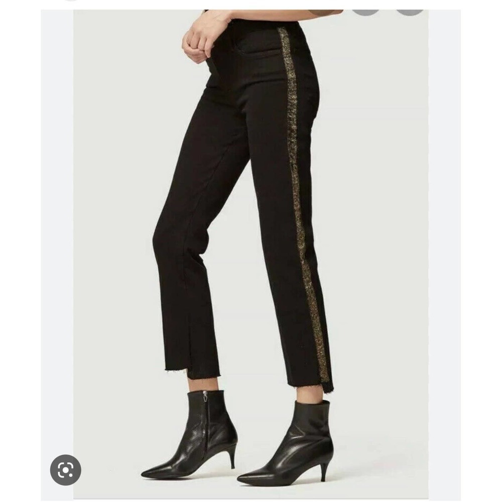 Black Women's Slim Crop Jeans with Gold Side Stripe